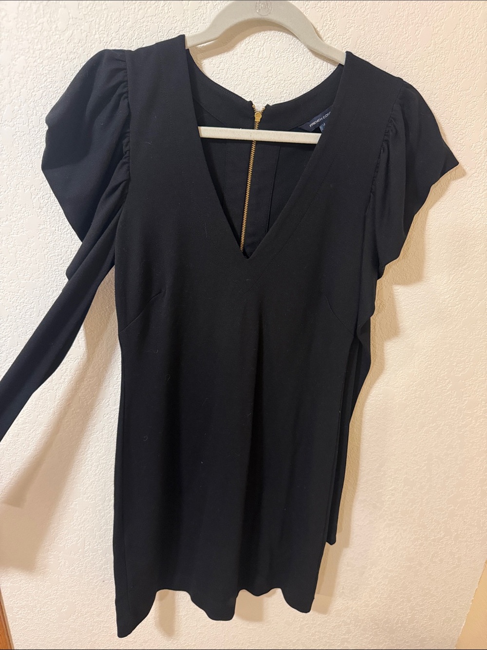 French Connection Black V-Neck Puff Sleeve Top